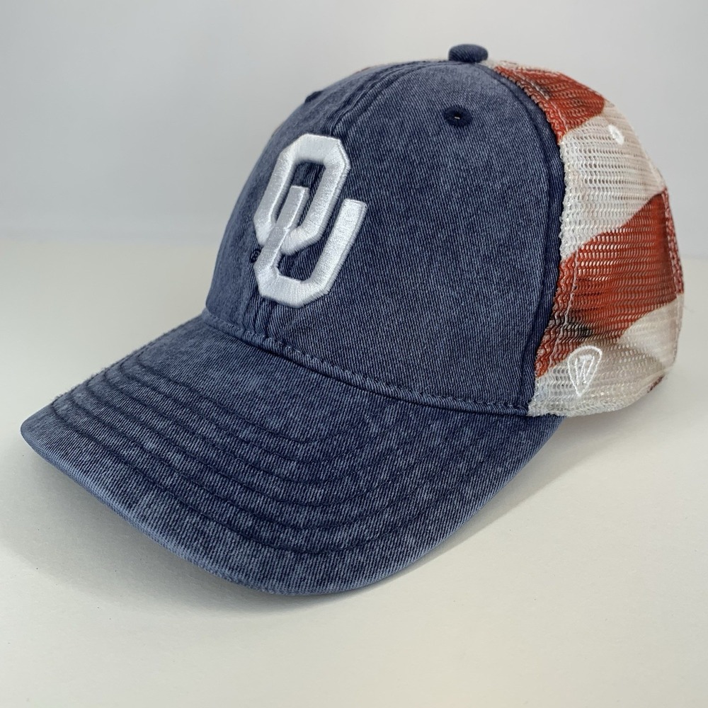 Oklahoma Sooners OU Hat Denim Flag Mesh Snapback Baseball Cap TOW STAIN - Picture 2 of 16